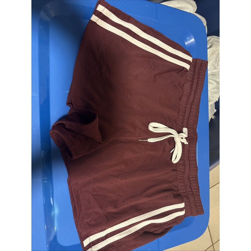 Lazy Sunday, Women's Athletic Shorts, Burgundy with White Side Stripes, Size L